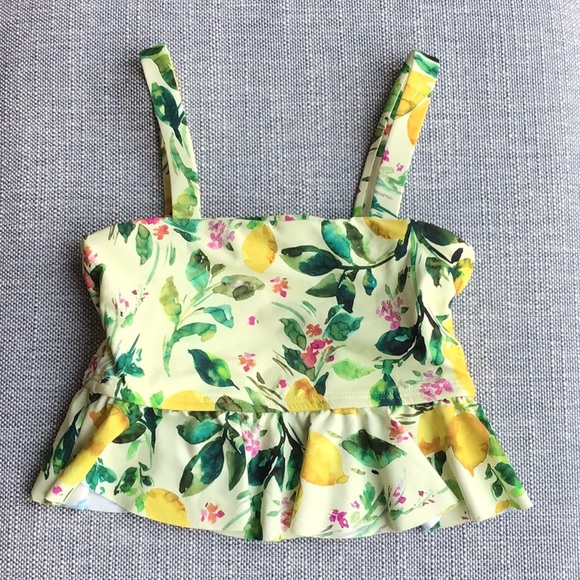 PilyQ Lemon Bikini Top Printed Caged Ruffle Top‎ Girls - Picture 1 of 10